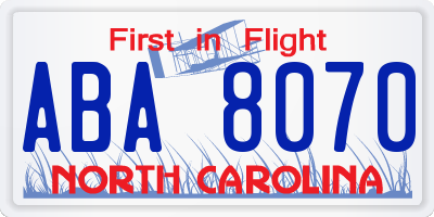 NC license plate ABA8070