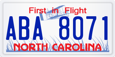 NC license plate ABA8071