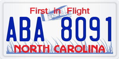 NC license plate ABA8091