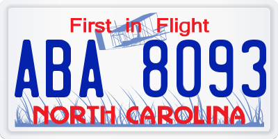 NC license plate ABA8093