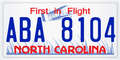NC license plate ABA8104