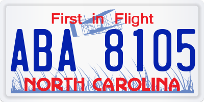 NC license plate ABA8105