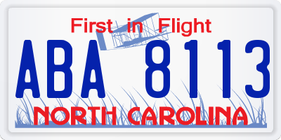 NC license plate ABA8113