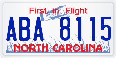 NC license plate ABA8115