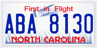 NC license plate ABA8130