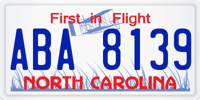 NC license plate ABA8139