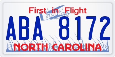 NC license plate ABA8172
