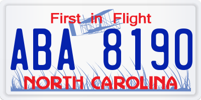 NC license plate ABA8190