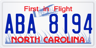 NC license plate ABA8194
