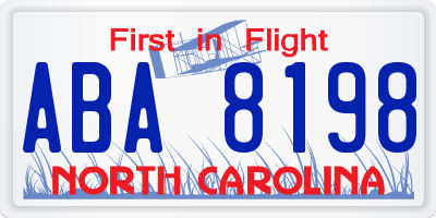 NC license plate ABA8198