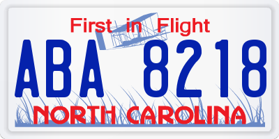 NC license plate ABA8218