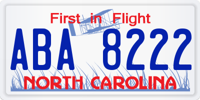 NC license plate ABA8222