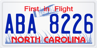 NC license plate ABA8226
