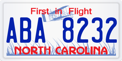 NC license plate ABA8232