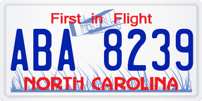 NC license plate ABA8239