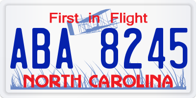 NC license plate ABA8245