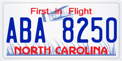 NC license plate ABA8250