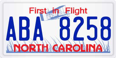 NC license plate ABA8258
