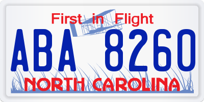 NC license plate ABA8260