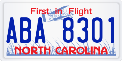 NC license plate ABA8301