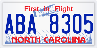 NC license plate ABA8305