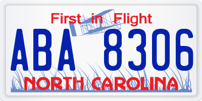 NC license plate ABA8306