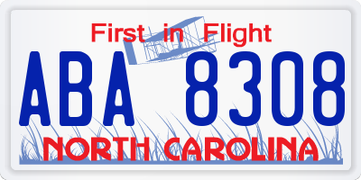 NC license plate ABA8308