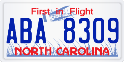 NC license plate ABA8309
