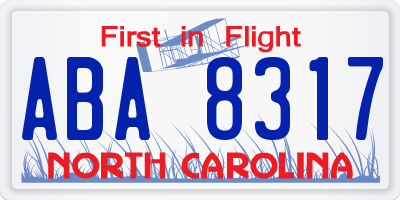 NC license plate ABA8317