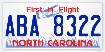 NC license plate ABA8322