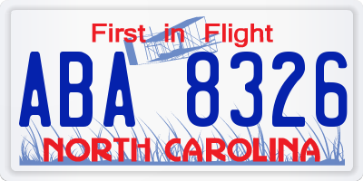 NC license plate ABA8326