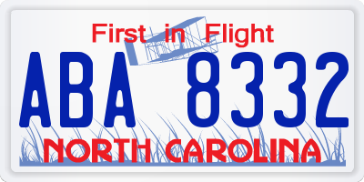 NC license plate ABA8332