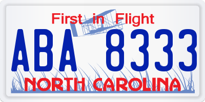 NC license plate ABA8333