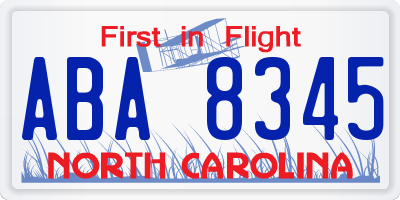 NC license plate ABA8345