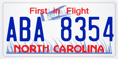 NC license plate ABA8354