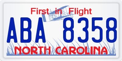 NC license plate ABA8358