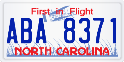 NC license plate ABA8371