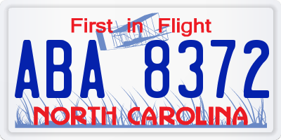NC license plate ABA8372