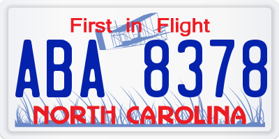 NC license plate ABA8378