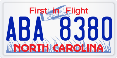 NC license plate ABA8380
