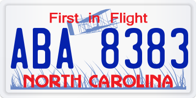 NC license plate ABA8383