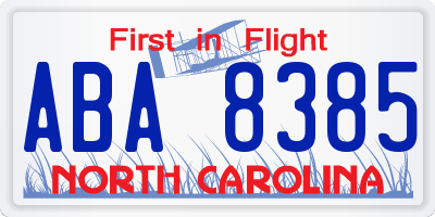 NC license plate ABA8385