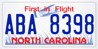NC license plate ABA8398