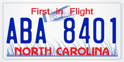 NC license plate ABA8401