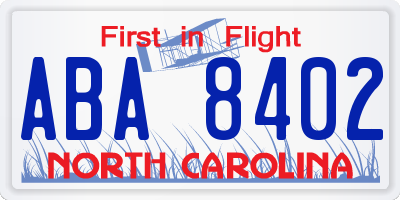 NC license plate ABA8402