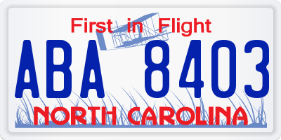 NC license plate ABA8403