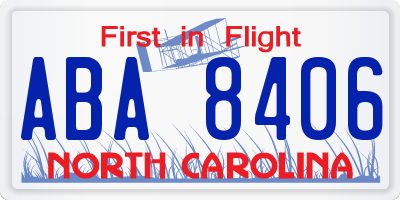 NC license plate ABA8406