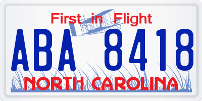 NC license plate ABA8418
