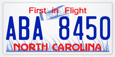 NC license plate ABA8450