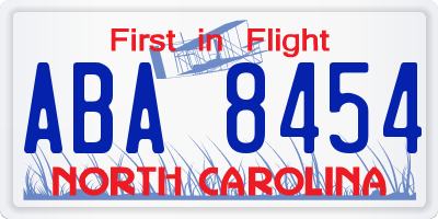 NC license plate ABA8454